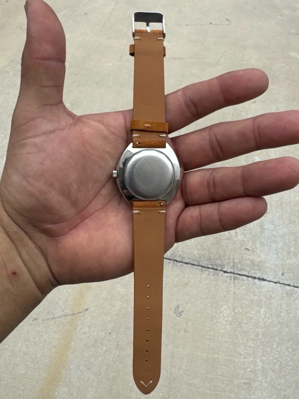 Mathey Tissot automatic Day Date watch with brown leather strap
